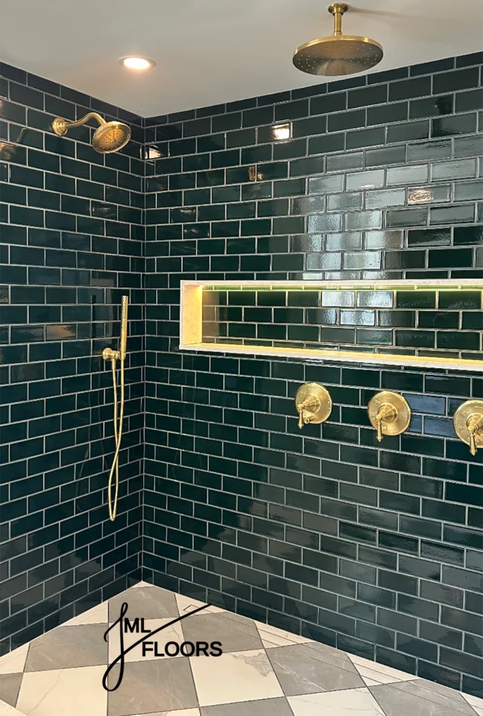 Bathroom Tile Remodel - Subway Tile Shower and Checkerboard Floor