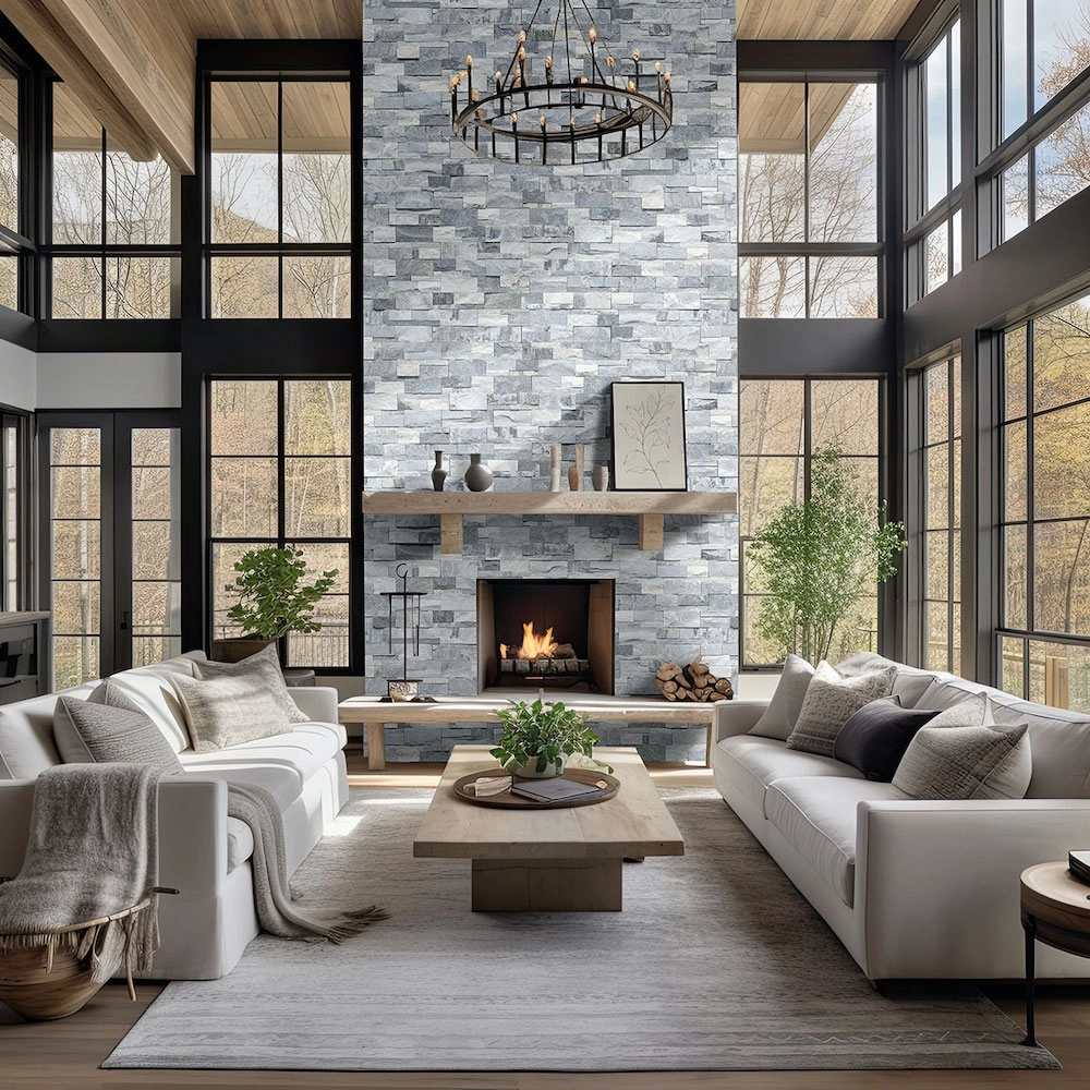 Modern fireplace tile installation